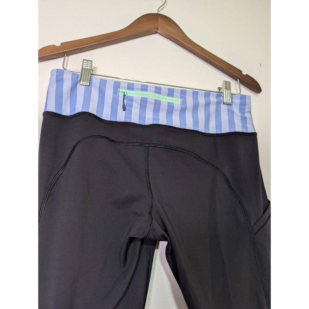 Lululemon Speed Tight Leggings Ruched Size 8 Black Blue Green Band Athleisure - Picture 3 of 6